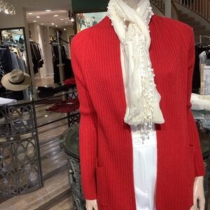 BARCELINO. Gorgeous red 100% cashmere cardigan.  FRONT POCKETS. RIBBED CASHMERE